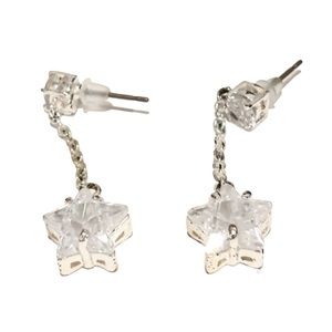 Vintage Crystal Star Drop Dangle Earrings Clear & Silvertone Like New